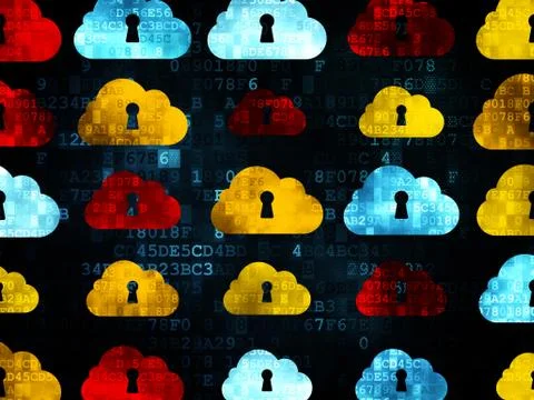 Cloud computing concept: Cloud With Keyhole icons on Digital 库存插图