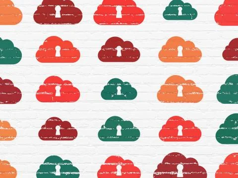 Cloud computing concept: Cloud With Keyhole icons on wall background 스톡 일러스트