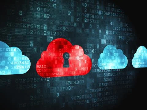Cloud computing concept: Cloud With Keyhole on digital background Stock Illustration