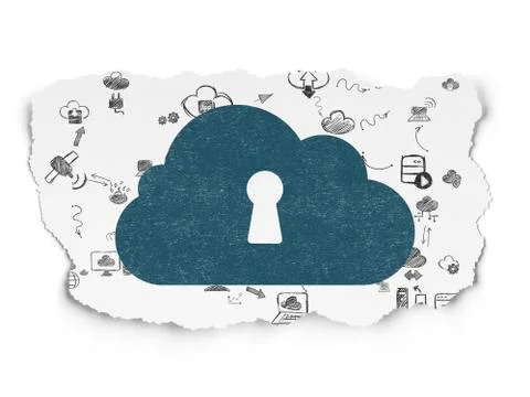 Cloud computing concept: Cloud With Keyhole on Torn Paper background 스톡 일러스트