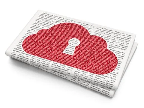 Cloud computing concept: Cloud With Keyhole on Newspaper background Stockillustratie
