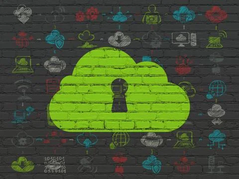 Cloud computing concept: Cloud With Keyhole on wall background Stock Illustration