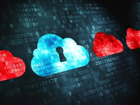 Cloud computing concept: Cloud With Keyhole on digital background Stock Illustration
