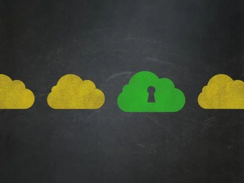 Cloud computing concept: cloud with keyhole icon on School Board background Illustrazione stock