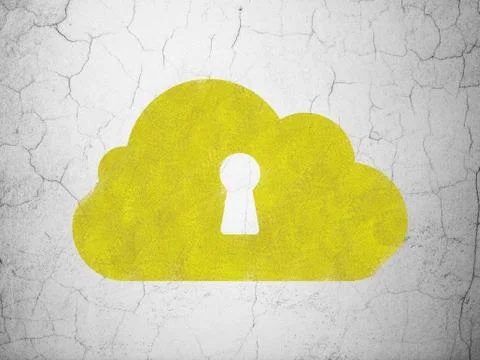 Cloud computing concept: Cloud With Keyhole on wall background Stock Illustration