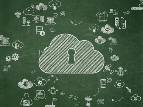 Cloud computing concept: Cloud With Keyhole on School Board background Stock Illustration