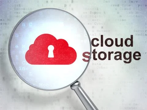 Cloud computing concept: Cloud With Keyhole and Cloud Storage with optical glass Ilustração Stock