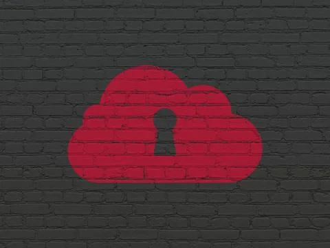 Cloud computing concept: Cloud With Keyhole on wall background Stock Illustration