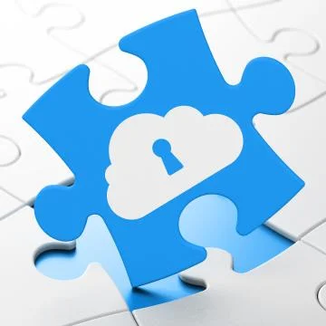Cloud computing concept: Cloud With Keyhole on puzzle background Stockillustratie