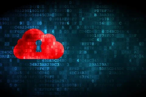 Cloud computing concept: Cloud With Keyhole on digital background 库存插图