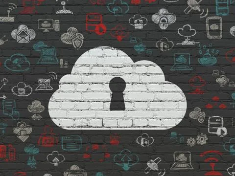 Cloud computing concept: Cloud With Keyhole on wall background イラスト素材