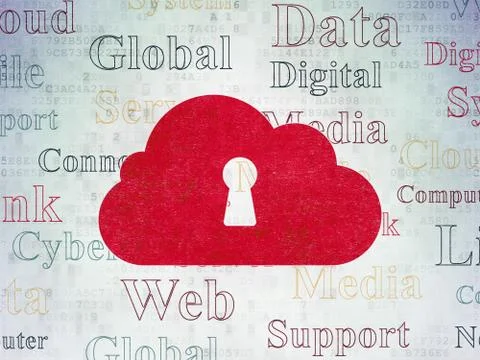 Cloud computing concept: Cloud With Keyhole on Digital Data Paper background Illustrazione stock