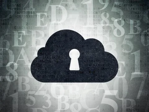 Cloud computing concept: Cloud With Keyhole on Digital Data Paper background Illustrazione stock