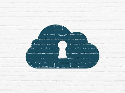 Cloud computing concept: Cloud With Keyhole on wall background Stock Illustration