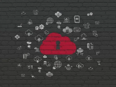 Cloud computing concept: Cloud With Keyhole on wall background イラスト素材