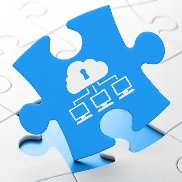 Cloud computing concept: Cloud Network on puzzle background Stock Illustration