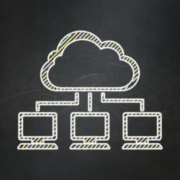 Cloud computing concept: Cloud Network on chalkboard background Stock Illustration