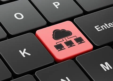Cloud computing concept: Cloud Network on computer keyboard background 스톡 일러스트