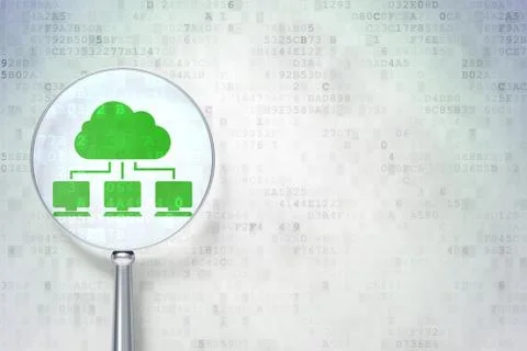 Cloud computing concept: Cloud Network with optical glass on digital background 库存插图