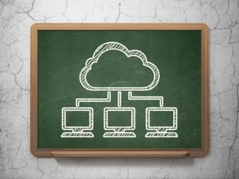 Cloud computing concept: Cloud Network on chalkboard background Illustrazione stock
