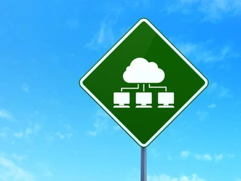 Cloud computing concept: Cloud Network on road sign background Illustrazione stock