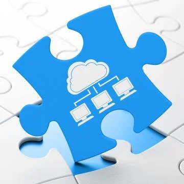 Cloud computing concept: Cloud Network on puzzle background Illustrazione stock