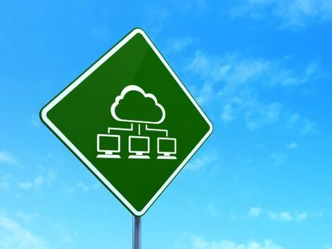 Cloud computing concept: Cloud Network on road sign background Illustrazione stock
