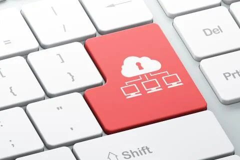 Cloud computing concept: Cloud Network on computer keyboard back Stockillustratie