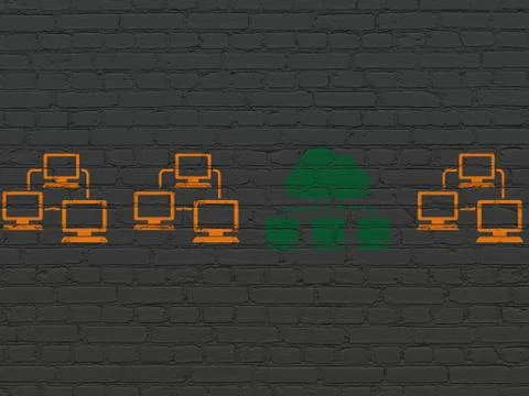 Cloud computing concept: cloud network icon on wall background Stock Illustration