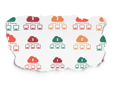 Cloud computing concept: Cloud Network icons on Torn Paper background Stock Illustration