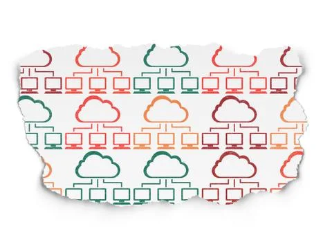 Cloud computing concept: Cloud Network icons on Torn Paper background Stock Illustration