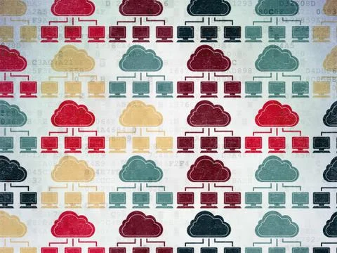 Cloud computing concept: Cloud Network icons on Digital Paper background Stock Illustration
