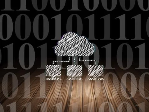 Cloud computing concept: Cloud Network in grunge dark room Illustrazione stock