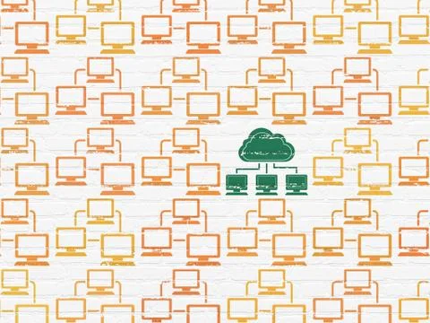 Cloud computing concept: cloud network icon on wall background Stockillustratie