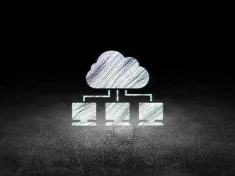 Cloud computing concept: Cloud Network in grunge dark room Stockillustratie