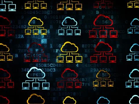 Cloud computing concept: Cloud Network icons on Digital background 库存插图