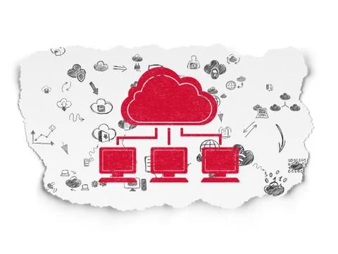 Cloud computing concept: Cloud Network on Torn Paper background 스톡 일러스트