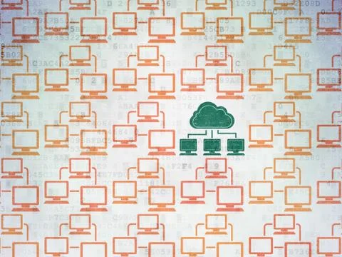 Cloud computing concept: cloud network icon on Digital Paper background 库存插图