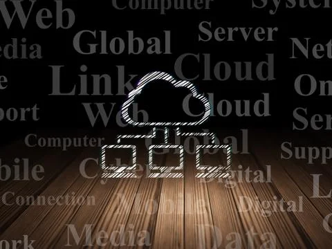 Cloud computing concept: Cloud Network in grunge dark room Stock Illustration