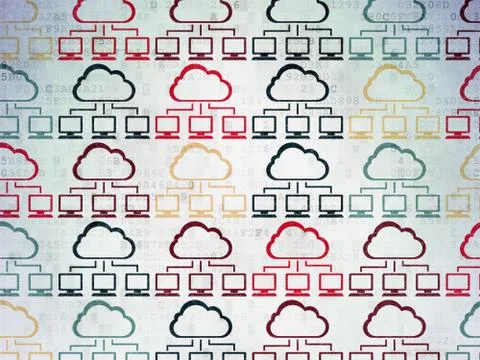 Cloud computing concept: Cloud Network icons on Digital Paper background Illustrazione stock