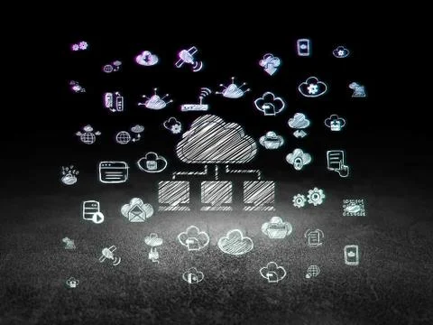 Cloud computing concept: Cloud Network in grunge dark room イラスト素材