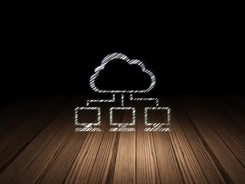 Cloud computing concept: Cloud Network in grunge dark room Stock Illustration
