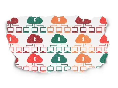 Cloud computing concept: Cloud Network icons on Torn Paper background Stock Illustration