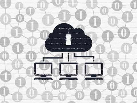 Cloud computing concept: Cloud Network on wall background 库存插图