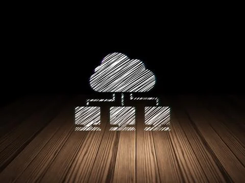 Cloud computing concept: Cloud Network in grunge dark room Stock Illustration