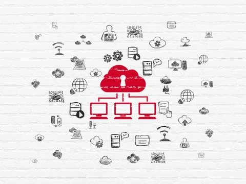 Cloud computing concept: Cloud Network on wall background イラスト素材