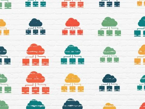 Cloud computing concept: Cloud Network icons on wall background Stockillustratie