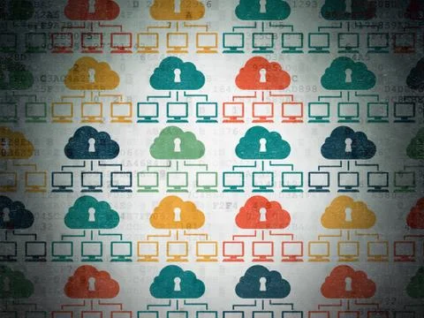 Cloud computing concept: Cloud Network icons on Digital Paper background Illustrazione stock