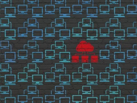 Cloud computing concept: cloud network icon on wall background Stock Illustration