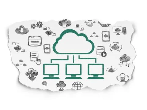 Cloud computing concept: Cloud Network on Torn Paper background イラスト素材